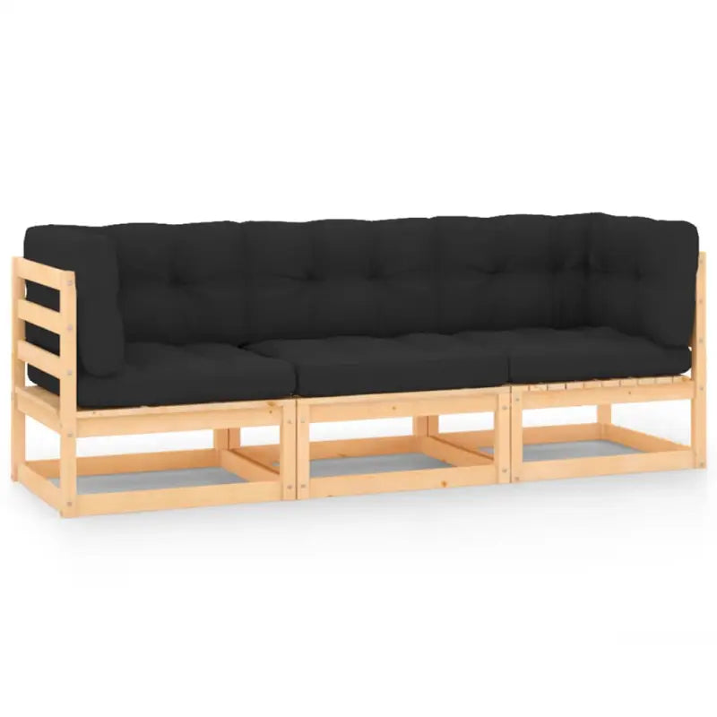 Loungebank voor tuin met massief grenenhout en rug- zijkussen - Naturel en antraciet / 1 / Ja - Loungebanken