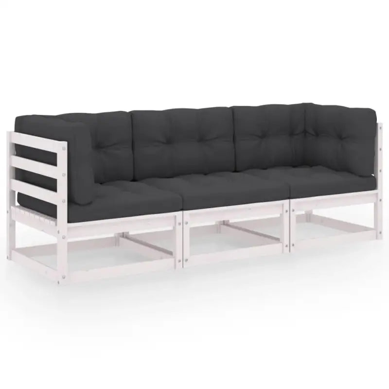 Loungebank voor tuin met massief grenenhout en rug- zijkussen - Wit / 1 / Ja - Loungebanken