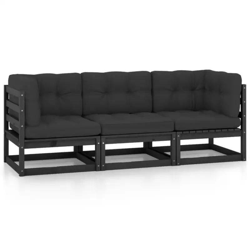 Loungebank voor tuin met massief grenenhout en rug- zijkussen - Zwart / 1 / Ja - Loungebanken