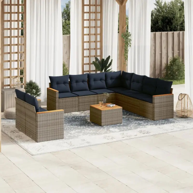Loungebank voor tuin met waterdichte tas en grijs gepoedercoat staal - grijs en marineblauw / Met tafel - Tuinsets