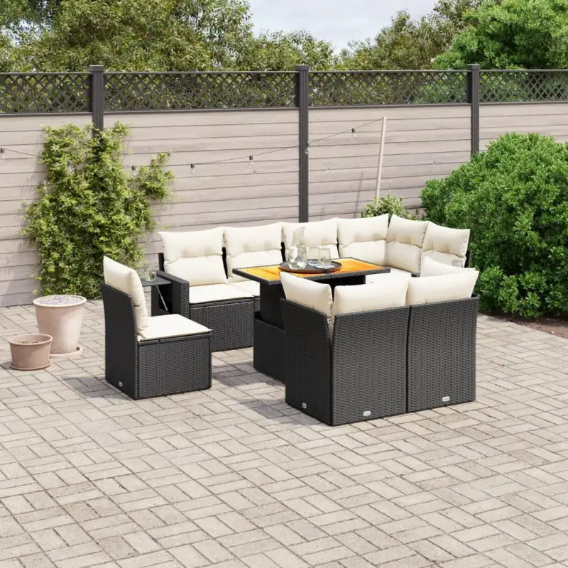 Loungebank voor tuin met waterdichte tas en grijs gepoedercoat staal - Zwart en crème / 5x hoek + 3x midden + Tafel
