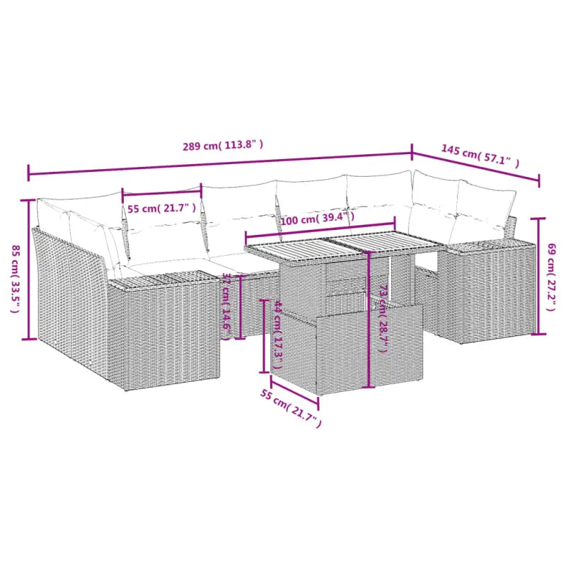 Loungebank voor tuin met zwart materiaal en gepoedercoat staal - Tuinsets