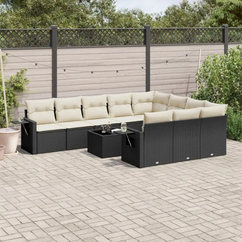 Loungebank voor tuin met zwart materiaal en gepoedercoat staal afmetingen - Zwart en crème / Met tafel - Tuinsets