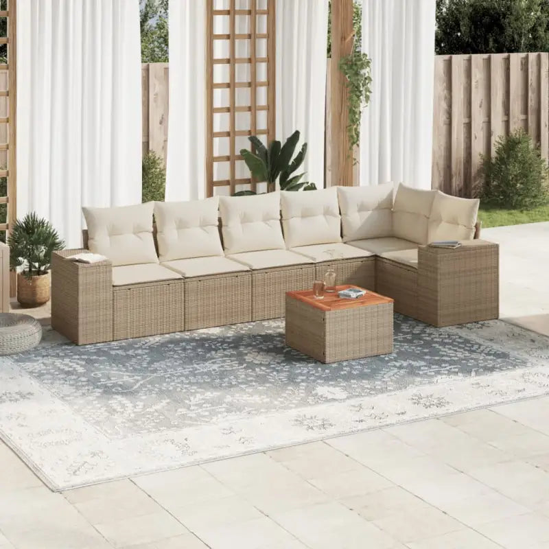 Loungebank voor tuin met zwart materiaal en gepoedercoat staal - Beige / Tafel + hoek + 3x midden - Tuinsets