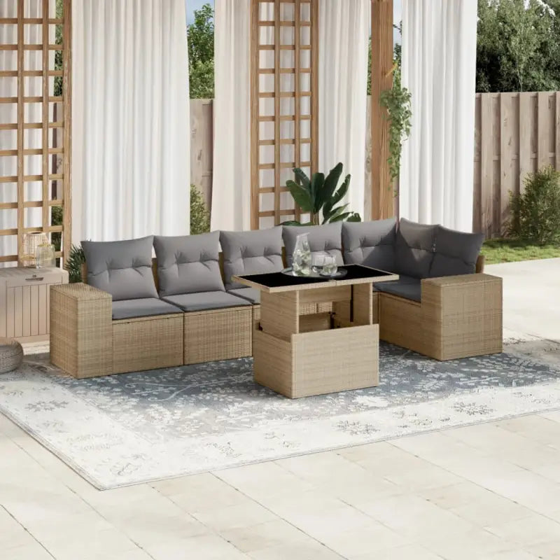 Loungebank voor tuin met zwart materiaal en gepoedercoat staal - Beige en grijs / Met tafel - Tuinsets