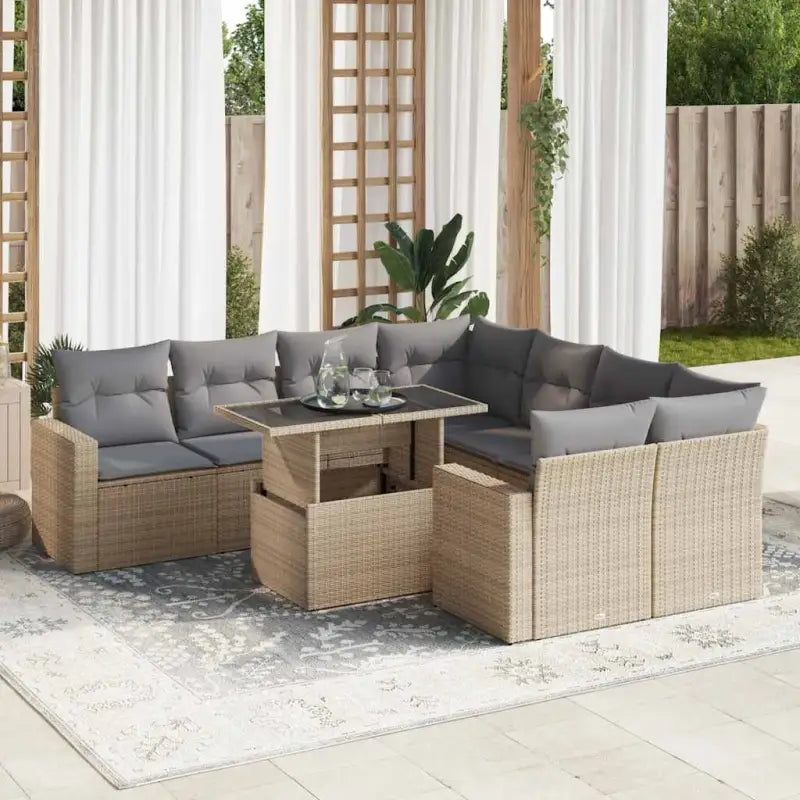 Loungebank voor tuin met zwart materiaal en gepoedercoat staal - Beige en grijs / met opbergruimte - Tuinsets