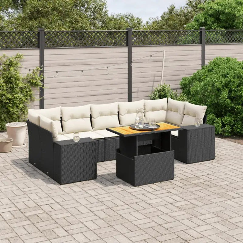 Loungebank voor tuin met zwart materiaal en gepoedercoat staal - Zwart en crème / zonder opbergruimte - Tuinsets