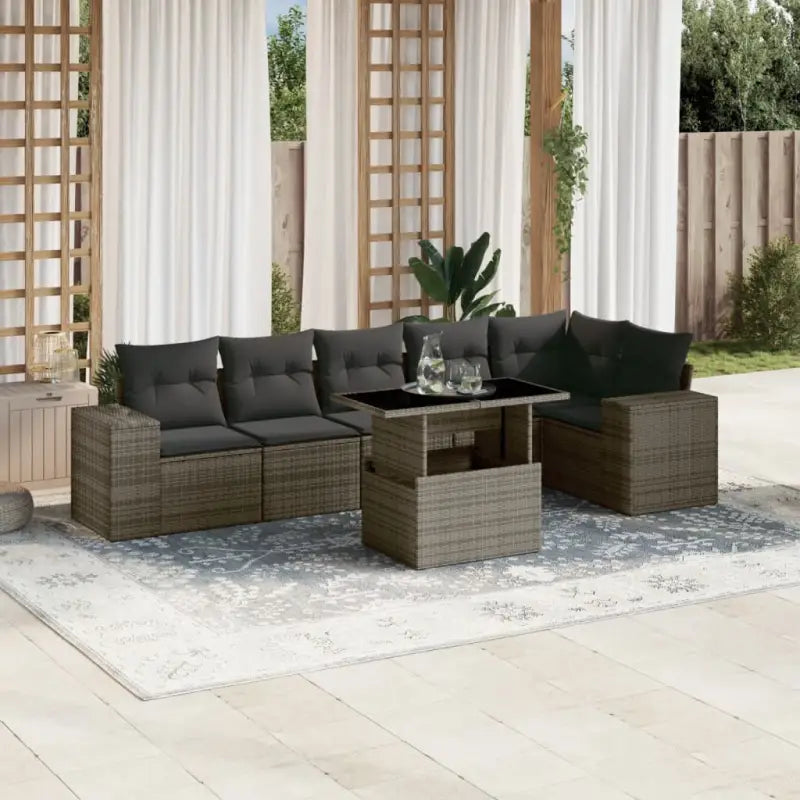 Loungebank voor tuin met zwart materiaal en gepoedercoat staal - Grijs / Met tafel - Tuinsets