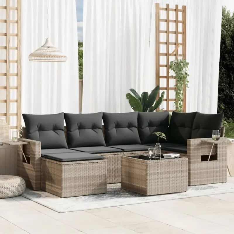 Loungebank voor tuin met zwart materiaal en waterdichte tas - Lichtgrijs / Met tafel - Tuinsets