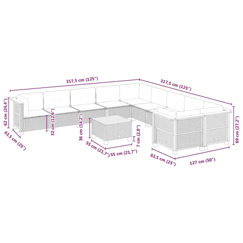Loungebank voor tuin met zwarte gepoedercoate stalen afwerking - Tuinsets