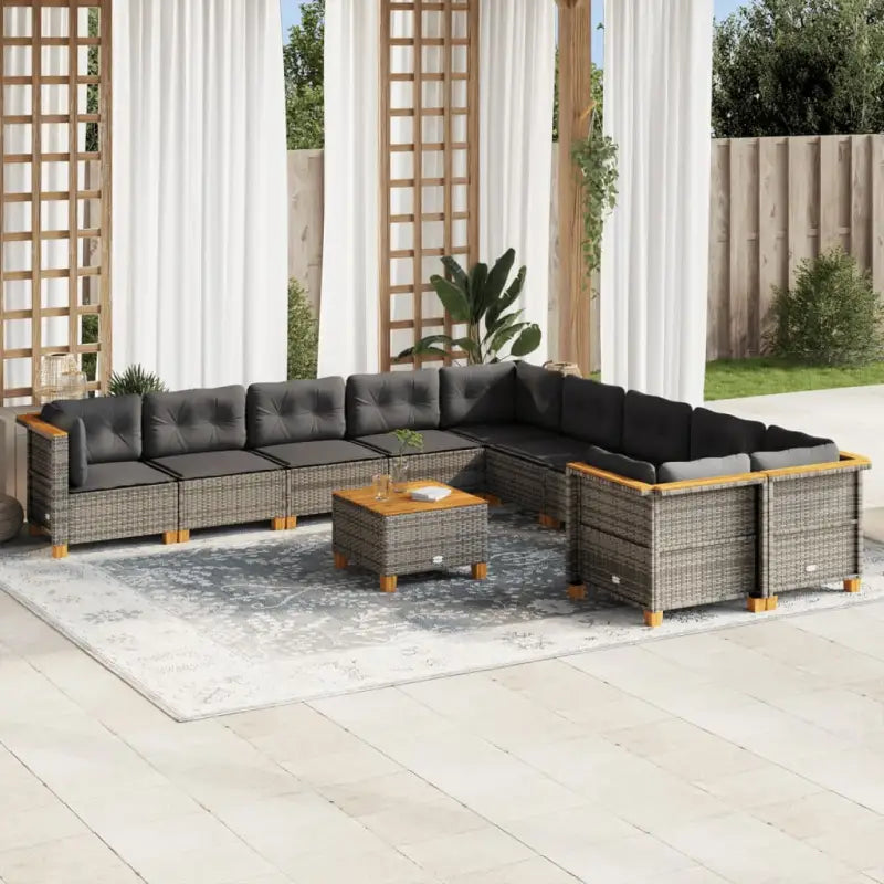 Loungebank voor tuin met zwarte gepoedercoate stalen afwerking - Grijs / Met tafel / Dichtgeweven - Tuinsets