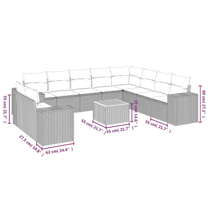 Loungebank voor tuin of terras in grijs materiaal en gepoedercoat staal - Tuinsets