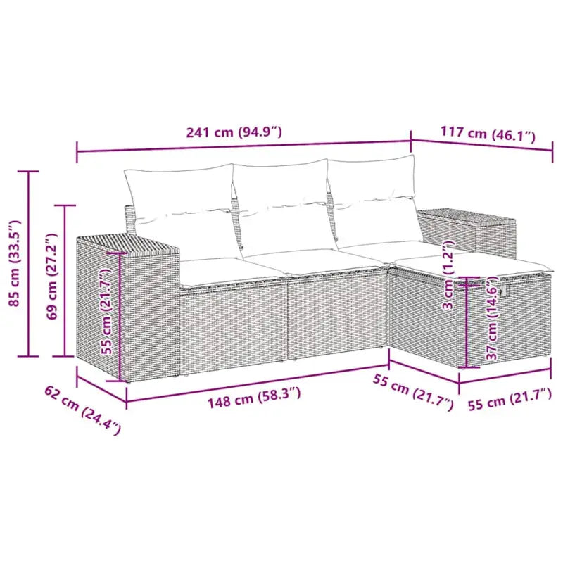 Loungebank voor tuin of terras in grijs materiaal met waterdichte zak - Tuinsets