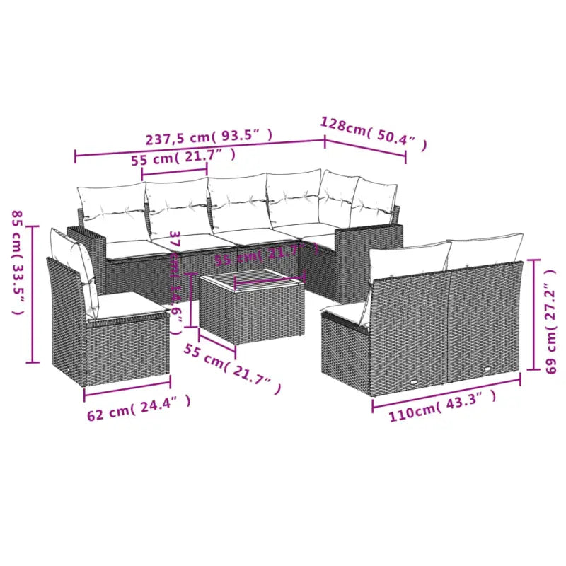 Loungebank voor tuin of terras in grijs materiaal van gepoedercoat staal - Tuinsets