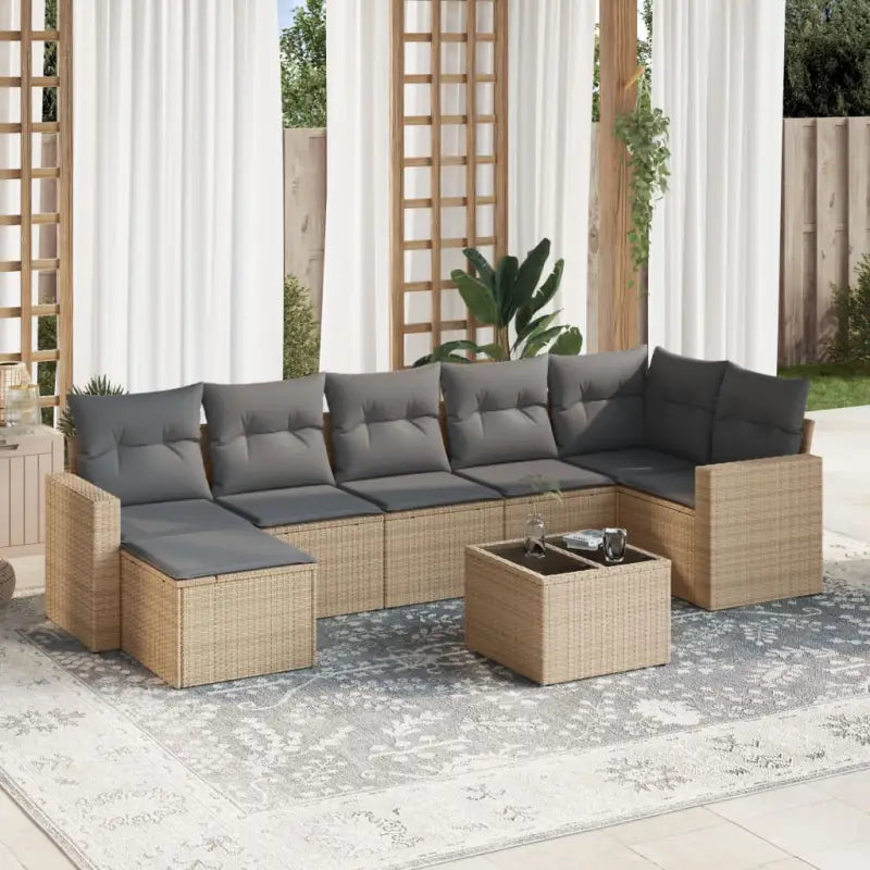 Loungebank voor tuin of terras met beige materiaal en gepoedercoat staal - Beige en grijs / Met tafel - Tuinsets