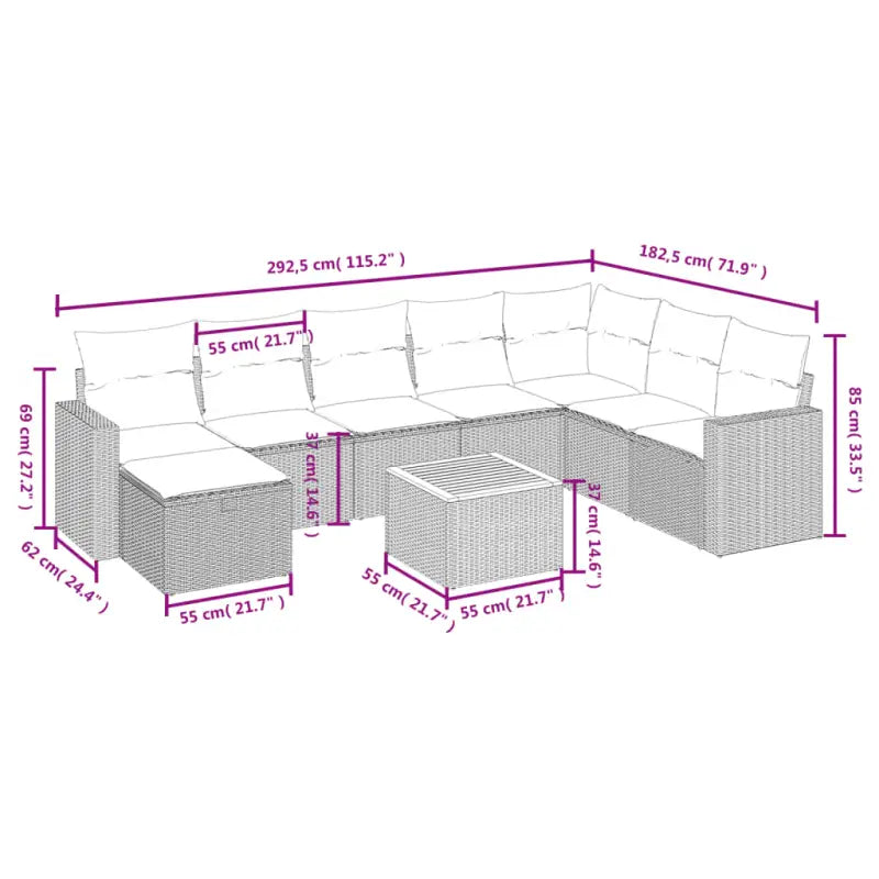 Loungebank voor tuin of terras met grijs materiaal en gepoedercoat staal - Tuinsets