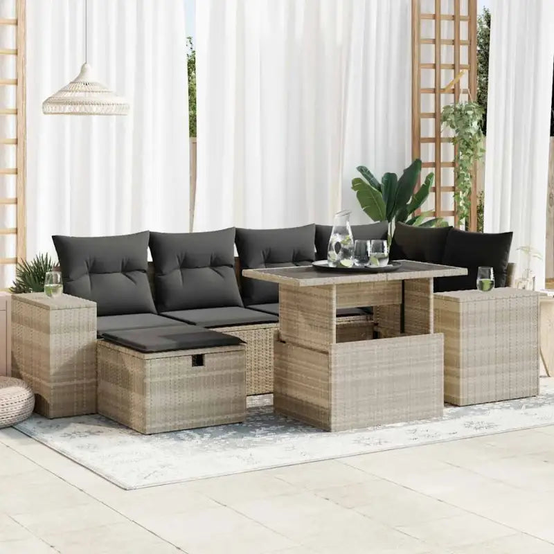 Loungebank voor tuin of terras met grijs materiaal en gepoedercoat staal - Lichtgrijs / met opbergruimte - Tuinsets