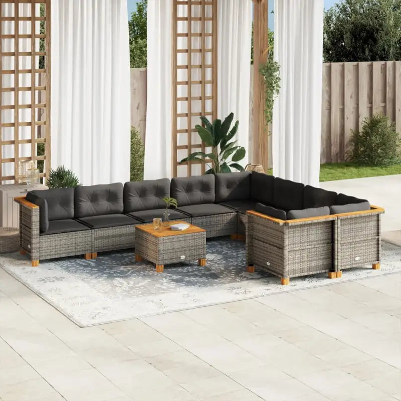 Loungebank voor tuin of terras met natuurlijke olieafwerking en beige materiaal - Grijs / Met tafel / Dichtgeweven