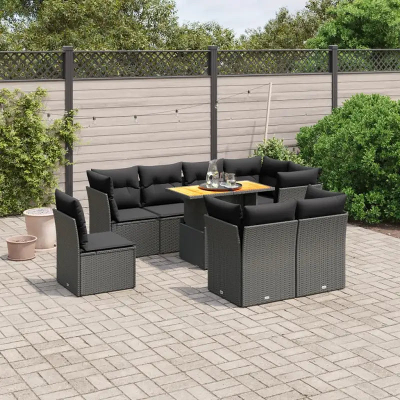 Loungebank voor tuin of terras met waterdichte tas en grijs materiaal - Zwart / 5x hoek + 3x midden + Tafel - Tuinsets