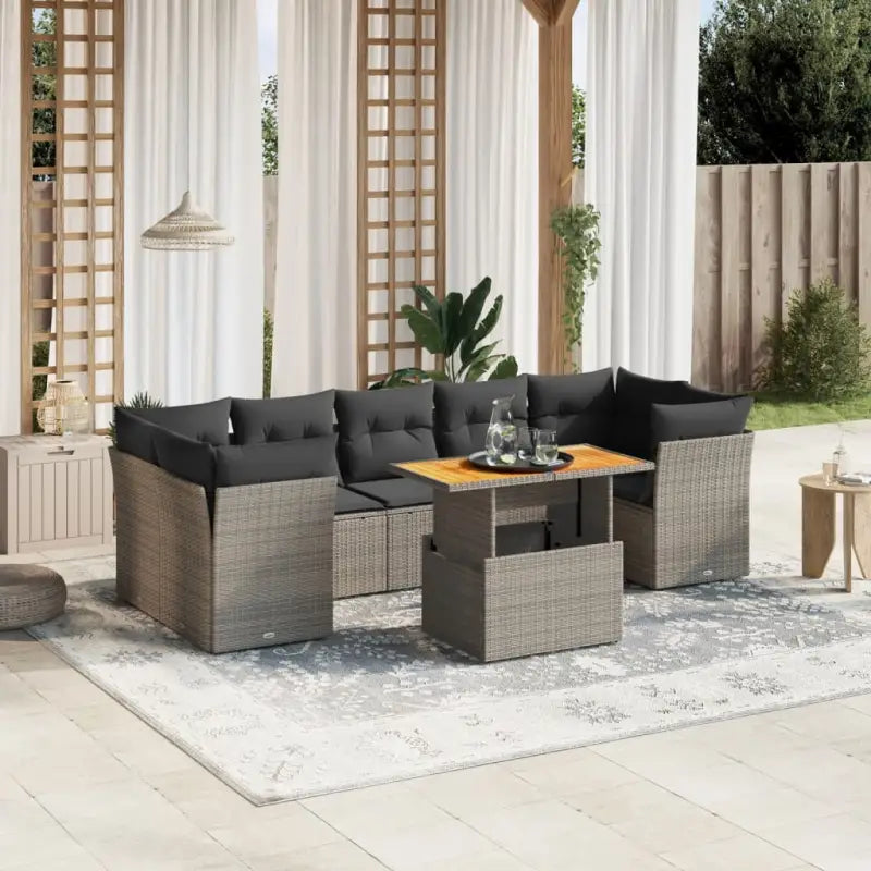 Loungebank voor tuin of terras met zwart materiaal en gepoedercoat staal - grijs en donkergrijs / 3x midden + 4x hoek