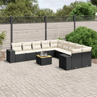 Loungebank voor tuin of terras met zwart materiaal en gepoedercoat staal - Zwart en crème / Tafel + 6x midden + 2x hoek