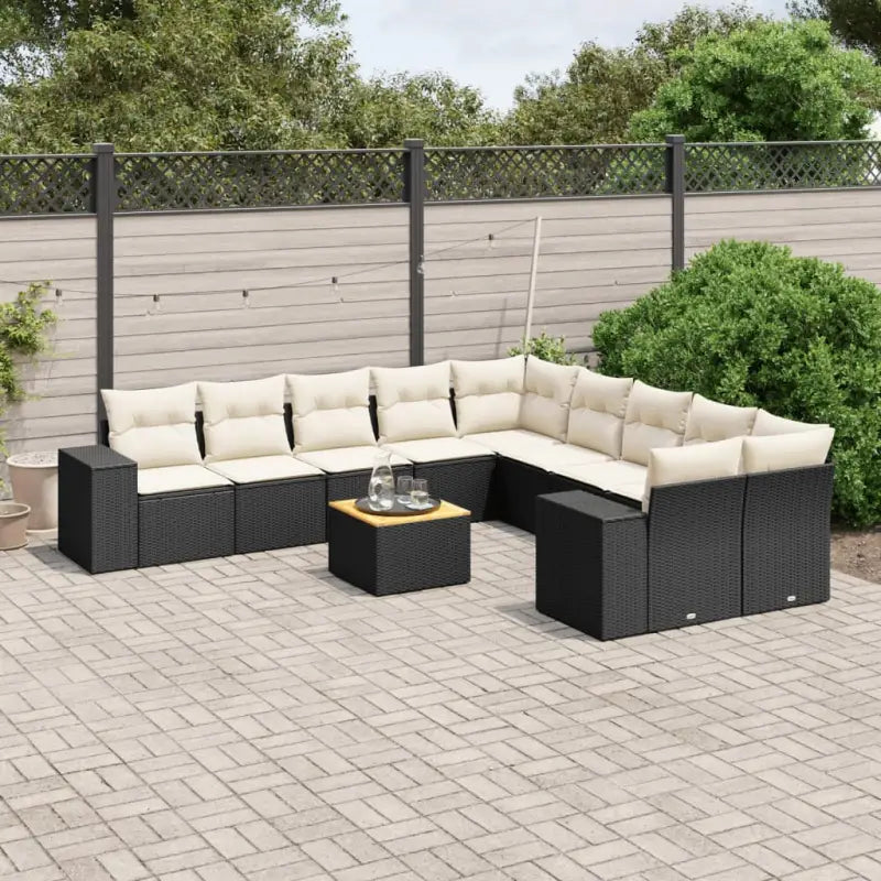 Loungebank voor tuin of terras met zwart materiaal en gepoedercoat staal - Zwart en crème / Tafel + 6x midden + 2x hoek