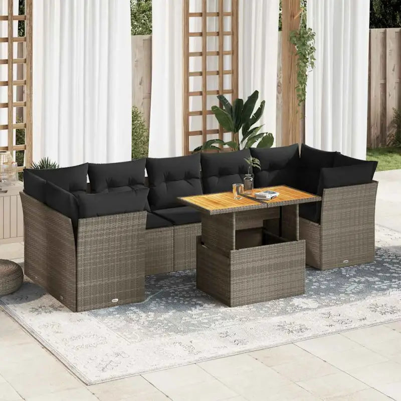 Loungebank voor tuin of terras met zwart materiaal en gepoedercoat staal - grijs en donkergrijs / 4x hoek + 3x midden