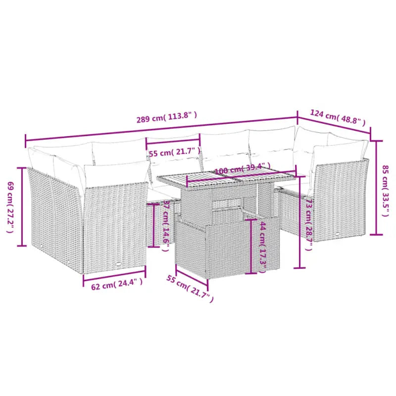 Loungebank voor tuin of terras met zwart materiaal en gepoedercoat staal - Tuinsets