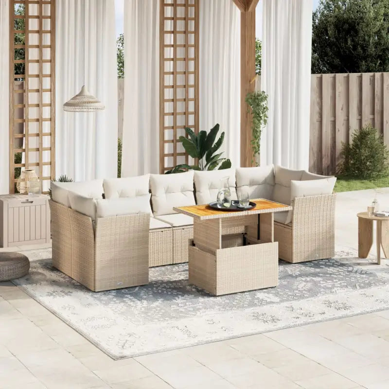 Loungebank voor tuin of terras met zwart materiaal en gepoedercoat staal - beige en crèmekleurig / 3x midden + 4x hoek