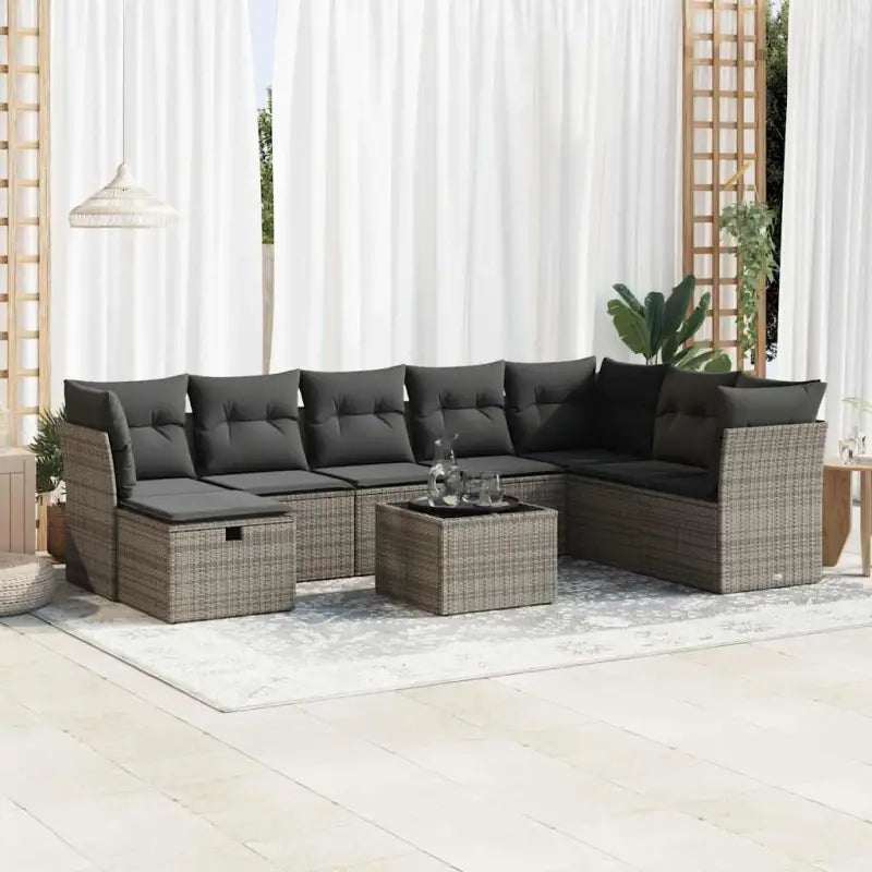 Loungebank voor tuin Terras met zwart gepoedercoat staal afmetingen - Grijs / met opbergruimte - Tuinsets