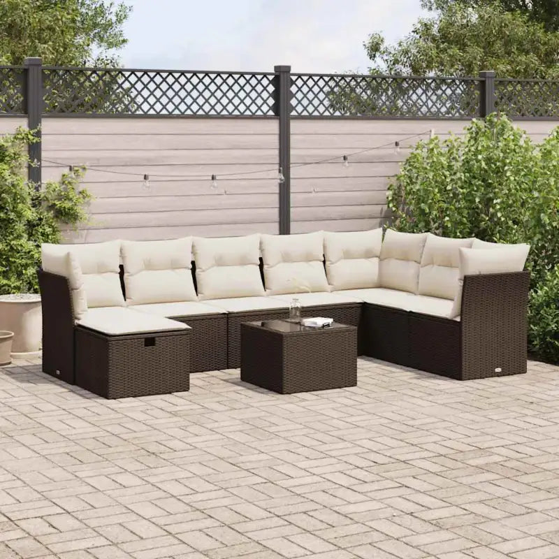 Loungebank voor tuin Terras met zwart gepoedercoat staal afmetingen - Bruin en crème / met opbergruimte - Tuinsets