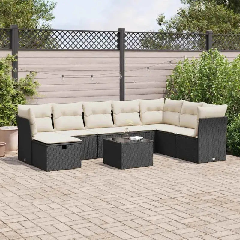 Loungebank voor tuin Terras met zwart gepoedercoat staal afmetingen - Zwart en crème / met opbergruimte - Tuinsets