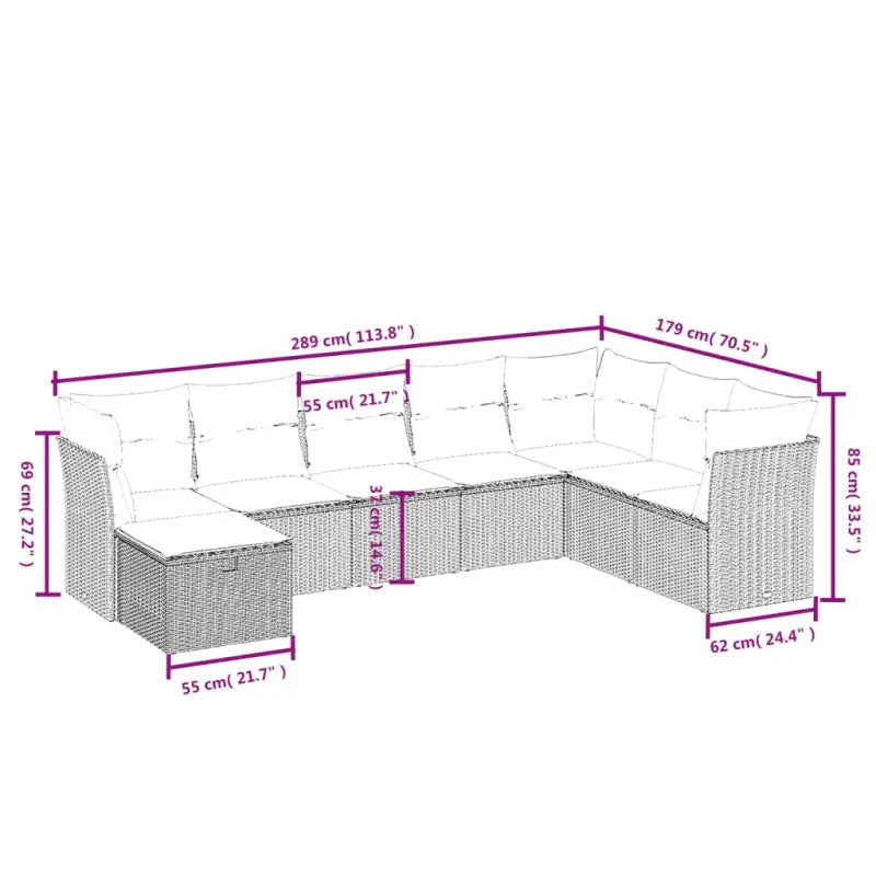 Loungebank voor tuin Terras met zwart gepoedercoat staal afmetingen - Tuinsets