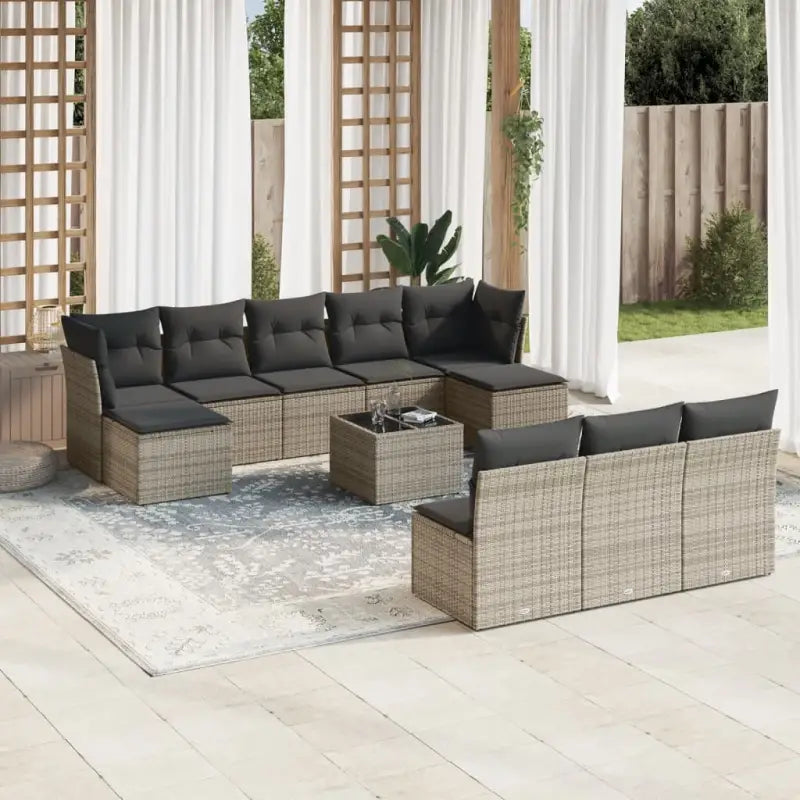 Loungebank voor tuin Terrasse met gepoedercoat staal en beige materiaal - Grijs / Met tafel - Tuinsets