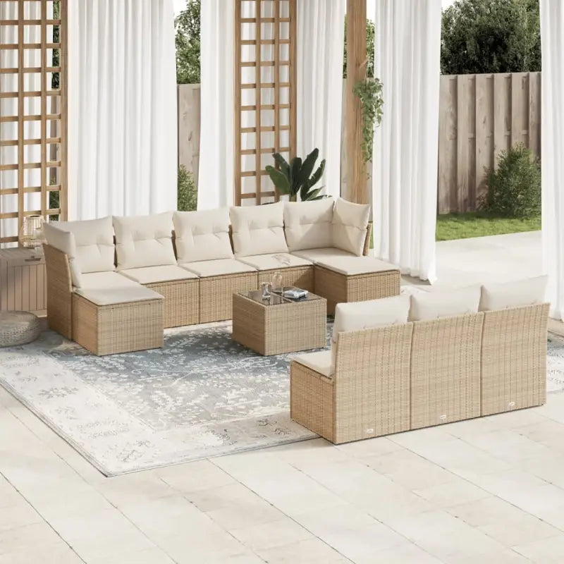 Loungebank voor tuin Terrasse met gepoedercoat staal en beige materiaal - beige en crèmekleurig / Met tafel - Tuinsets