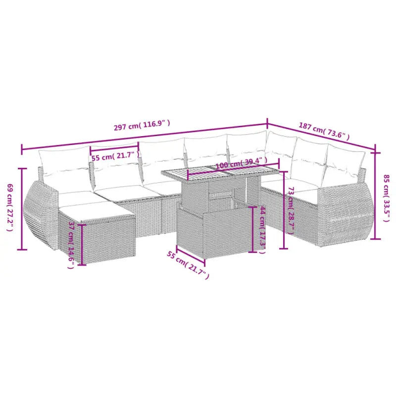Loungebank voor tuin van zwart materiaal met gepoedercoat staal - Tuinsets