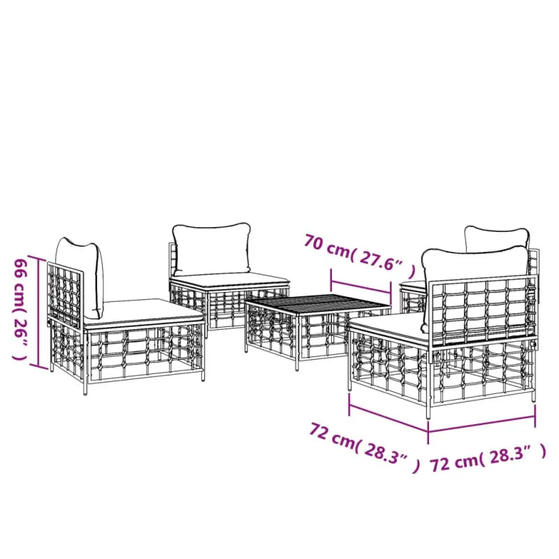 Loungebanken in antraciet poly rattan met gepoedercoat staal - Loungebanken