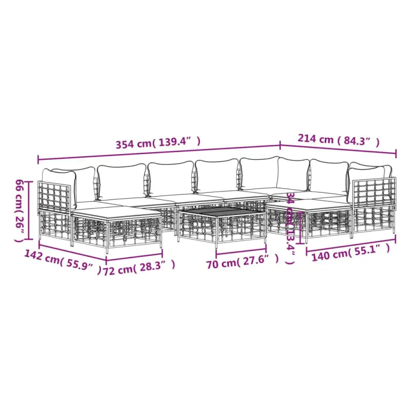 Loungebanken in poly rattan en antraciet materiaal voor buiten - Loungebanken