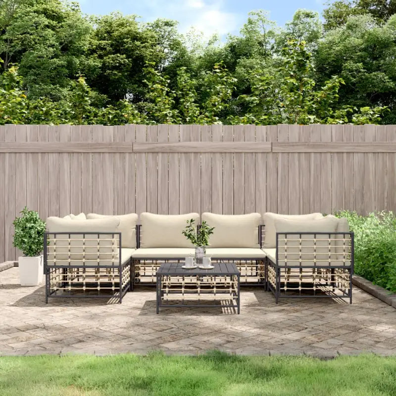Loungebanken in poly rattan en antraciet materiaal voor buitengebruik - 1 / Beige / 4x hoek + 2x midden + Tafel