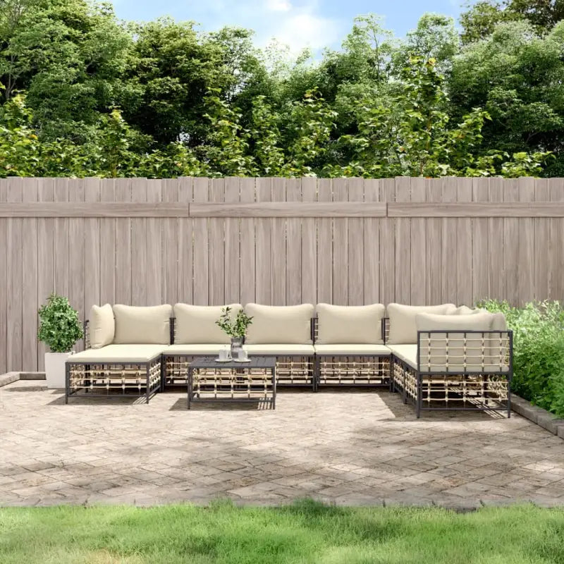 Loungebanken in poly rattan en antraciet materiaal voor buitengebruik - 1 / Beige / 3x hoek + 4x midden + voetensteun