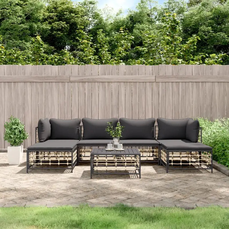 Loungebanken in poly rattan en antraciet materiaal voor buitengebruik - 1 / Donkergrijs / 2x hoek + 2x midden + 2x