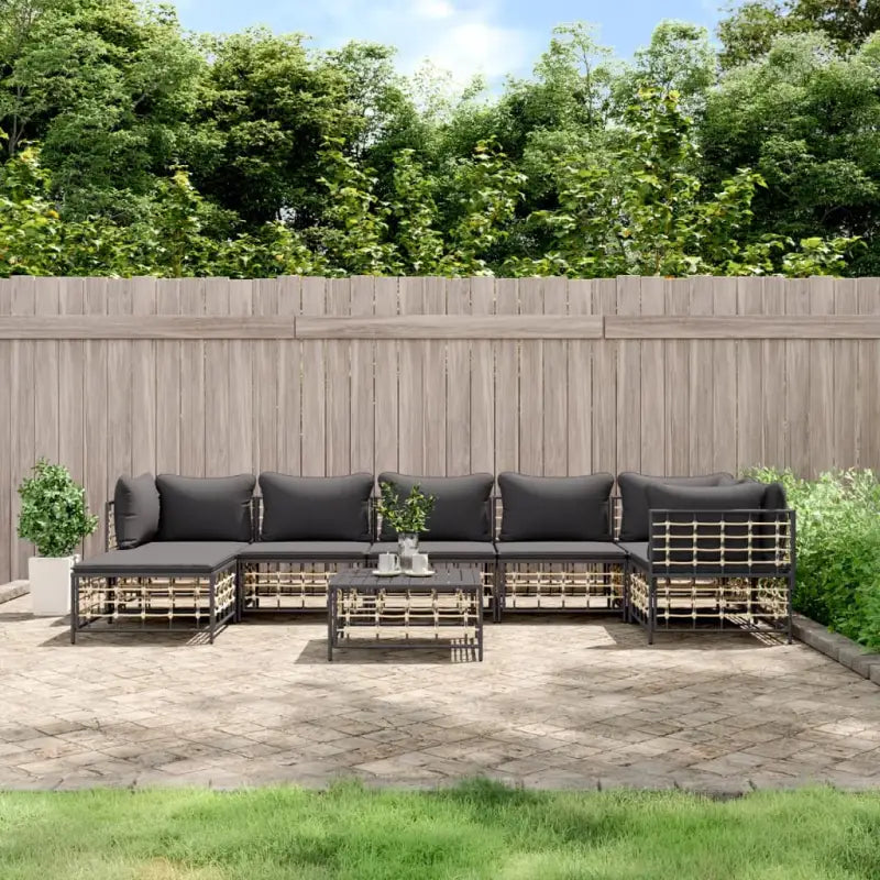 Loungebanken in poly rattan en antraciet materiaal voor buitengebruik - 1 / Donkergrijs / 3x hoek + 3x midden