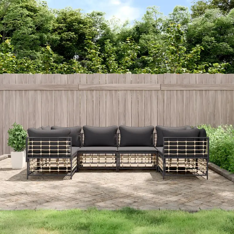 Loungebanken in poly rattan en antraciet materiaal voor buitengebruik - 1 / Donkergrijs / 4x hoek + 2x midden