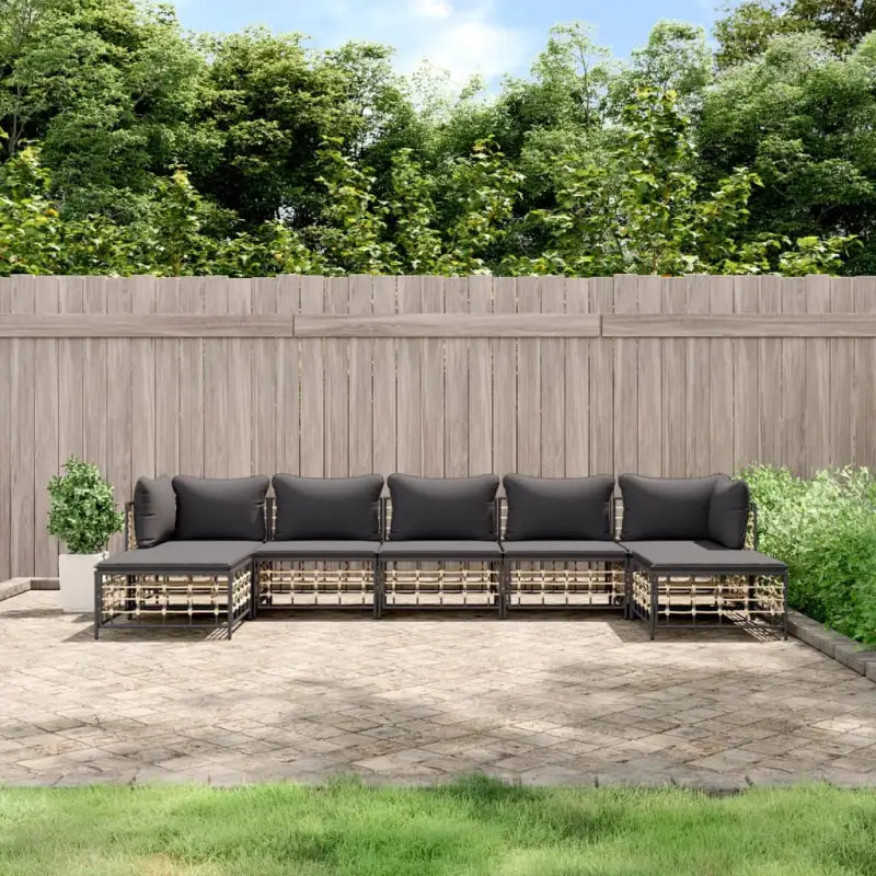 Loungebanken in poly rattan en antraciet materiaal voor buitengebruik - 1 / Donkergrijs / 2x hoek + 3x midden + 2x