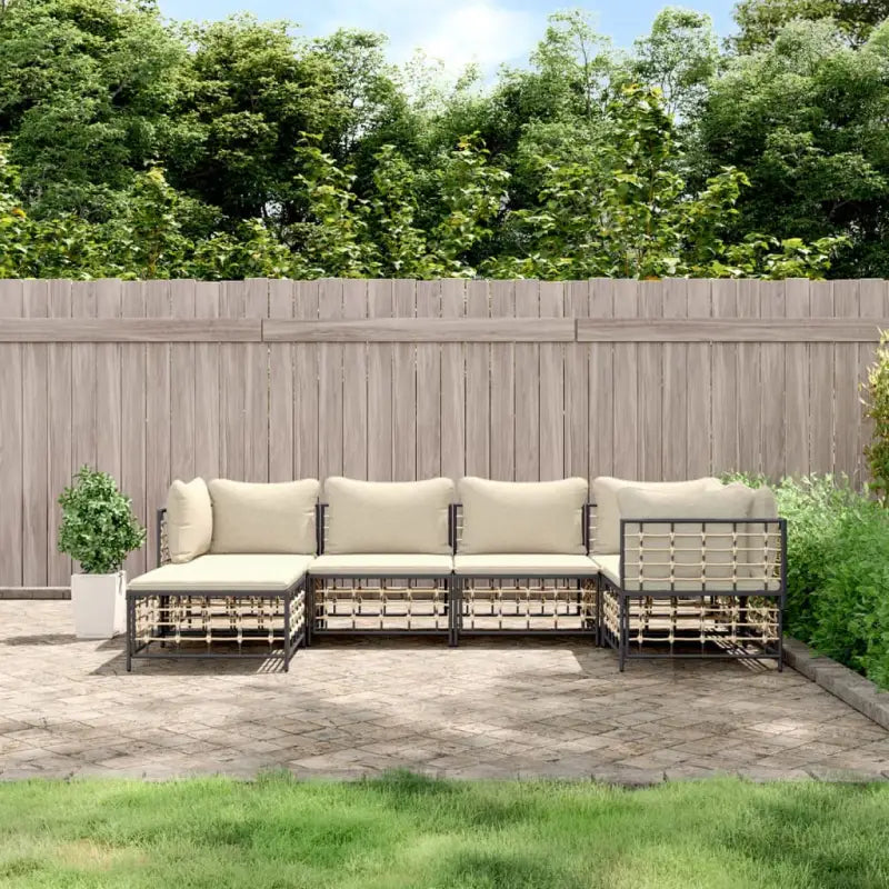 Loungebanken in poly rattan en antraciet materiaal voor buitengebruik - 1 / Beige / 3x hoek + 2x midden + voetensteun