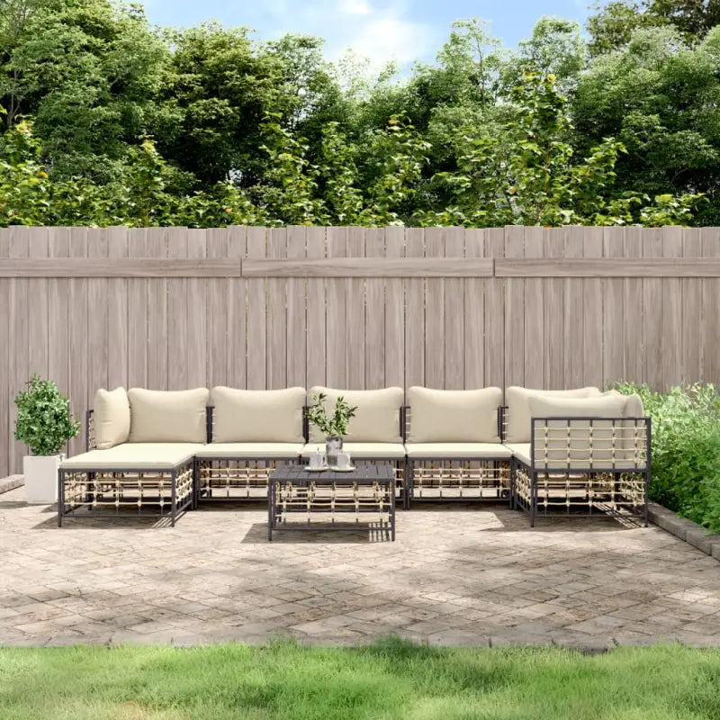 Loungebanken in poly rattan en antraciet materiaal voor buitengebruik - 1 / Beige / 3x hoek + 3x midden + voetensteun