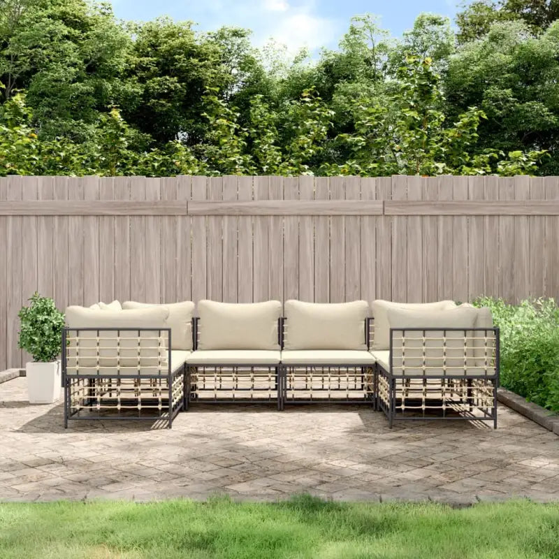 Loungebanken in poly rattan en antraciet materiaal voor buitengebruik - 1 / Beige / 4x hoek + 2x midden - Loungebanken