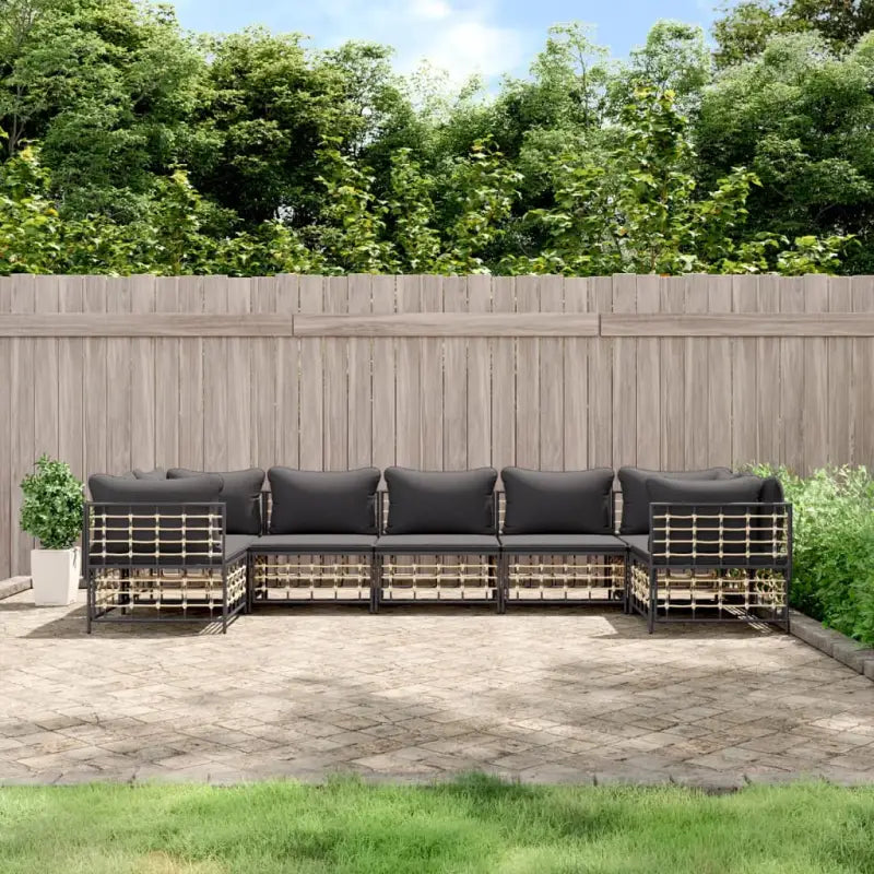 Loungebanken in poly rattan en antraciet materiaal voor buitengebruik - 1 / Donkergrijs / 4x hoek + 3x midden