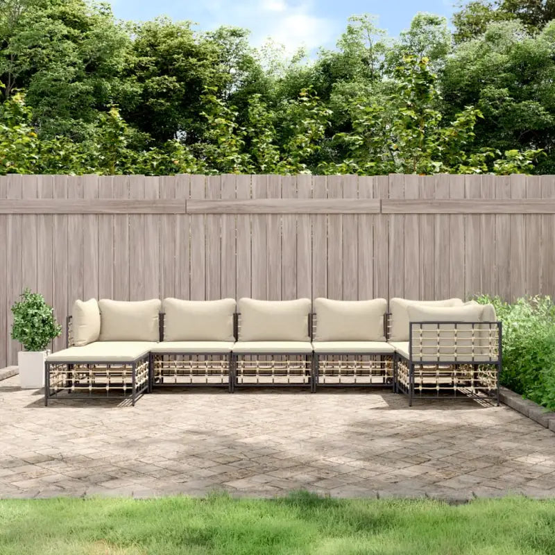 Loungebanken in poly rattan en antraciet materiaal voor buitengebruik - 1 / Beige / 3x hoek + 3x midden + voetensteun