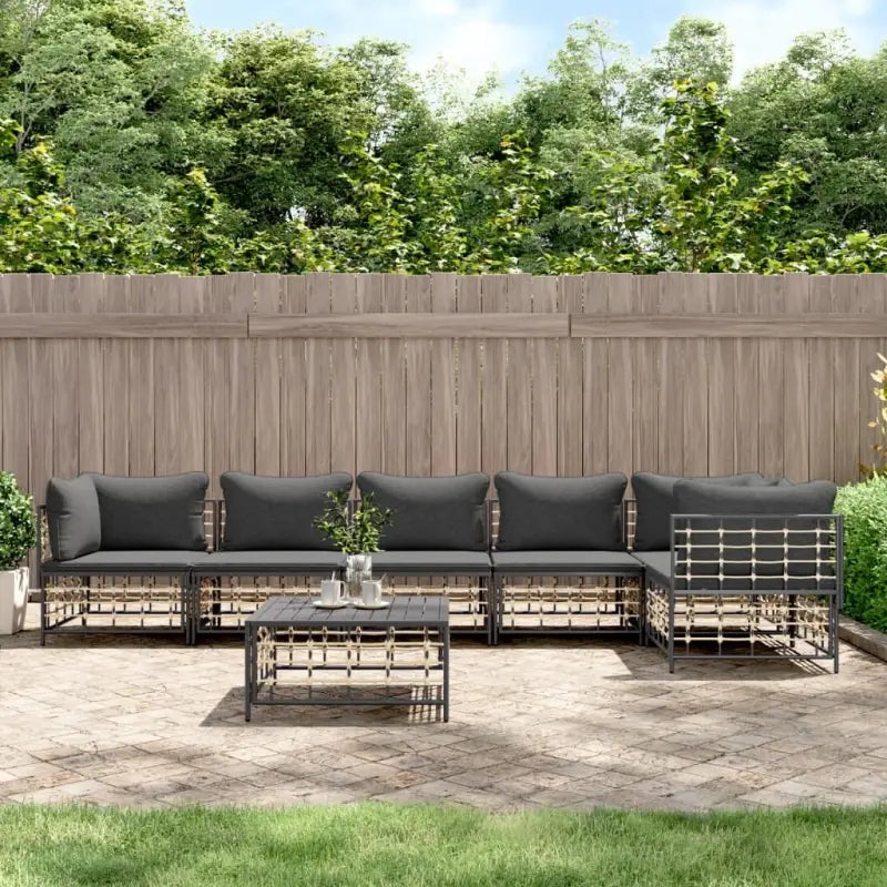 Loungebanken in poly rattan met antraciet materiaal en gepoedercoat staal - 1 / Donkergrijs / 3x hoek + 3x midden